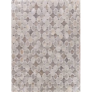Natural Hide Hand-Tufted Leather Hide Silver/Ivory/Dark Gray 5'x8' Area Rug