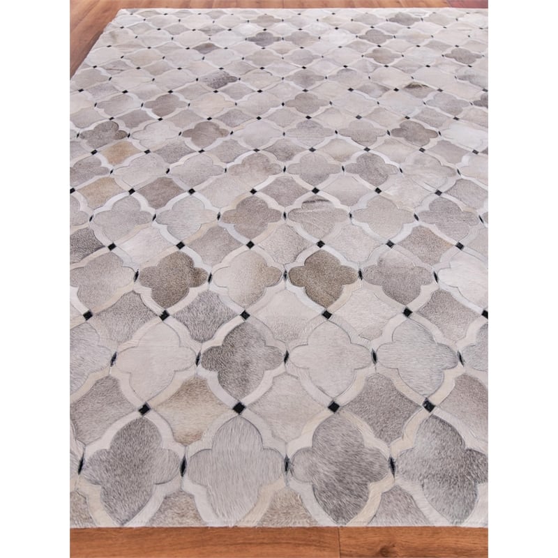Natural Hide Hand-Tufted Leather Hide Silver/Ivory/Dark Gray 5'x8' Area Rug