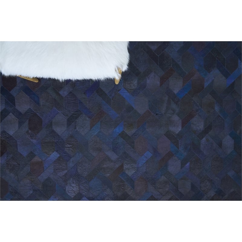 Natural Hide Hand-Tufted Leather Hide Blue/Multi 13'6