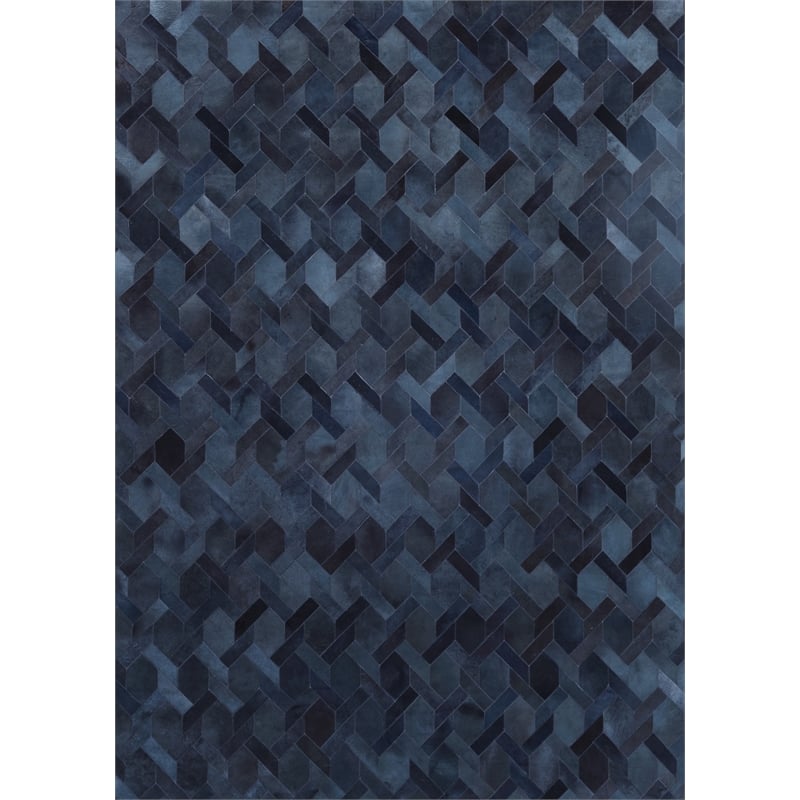Natural Hide Hand-Tufted Leather Hide Blue/Multi 13'6