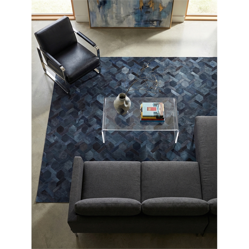Natural Hide Hand-Tufted Leather Hide Blue/Multi 5'x8' Area Rug
