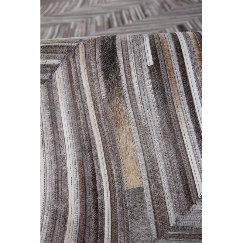 Natural Hide Hand-Tufted Leather Hide Gray/Ivory 8'x10' Area Rug
