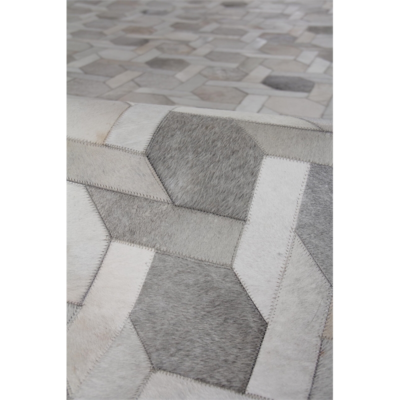 Natural Hide Hand-Tufted Leather Hide Gray/Ivory 8'x10' Area Rug