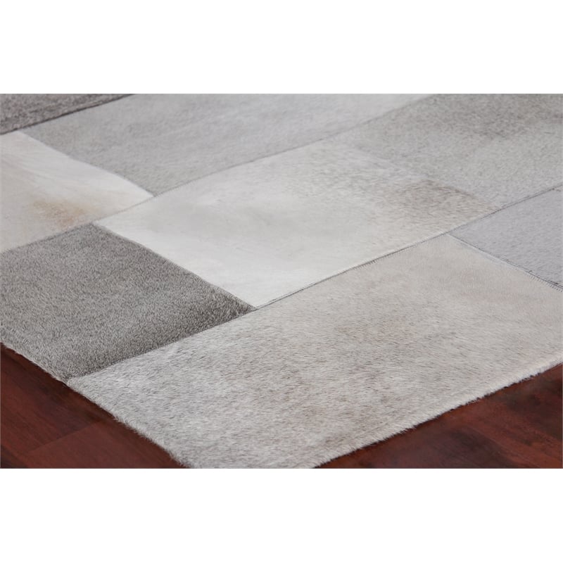 Natural Hide Hand-Tufted Leather Hide Silver/Gray 5'x8' Area Rug