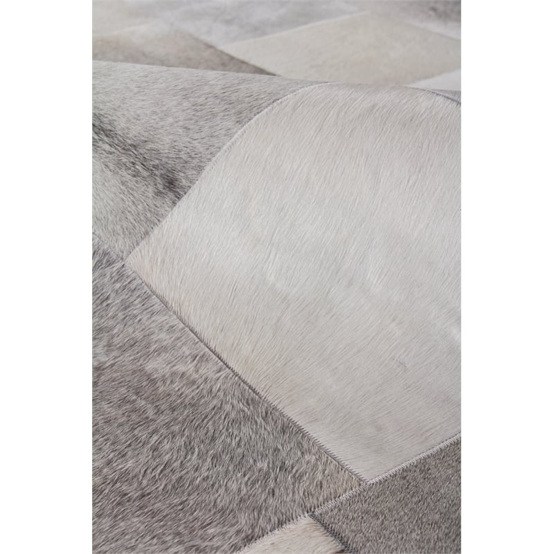 Natural Hide Hand-Tufted Leather Hide Silver/Gray 5'x8' Area Rug