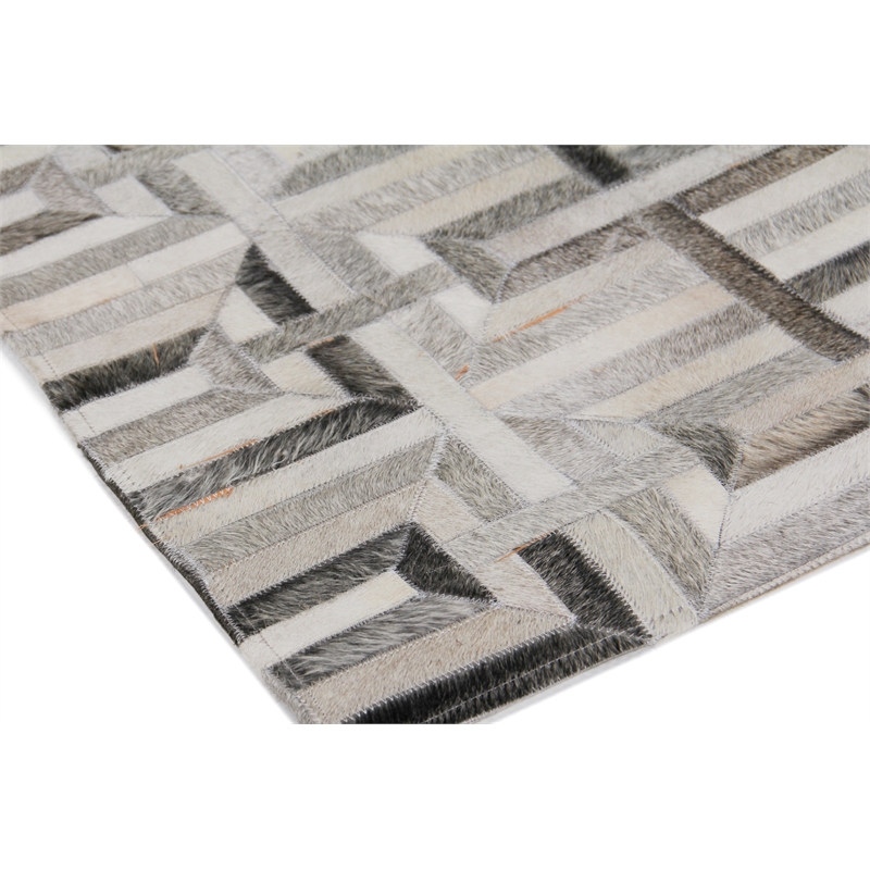 Natural Hide Hand-Tufted Leather Hide Silver/Ivory 8'x10' Area Rug