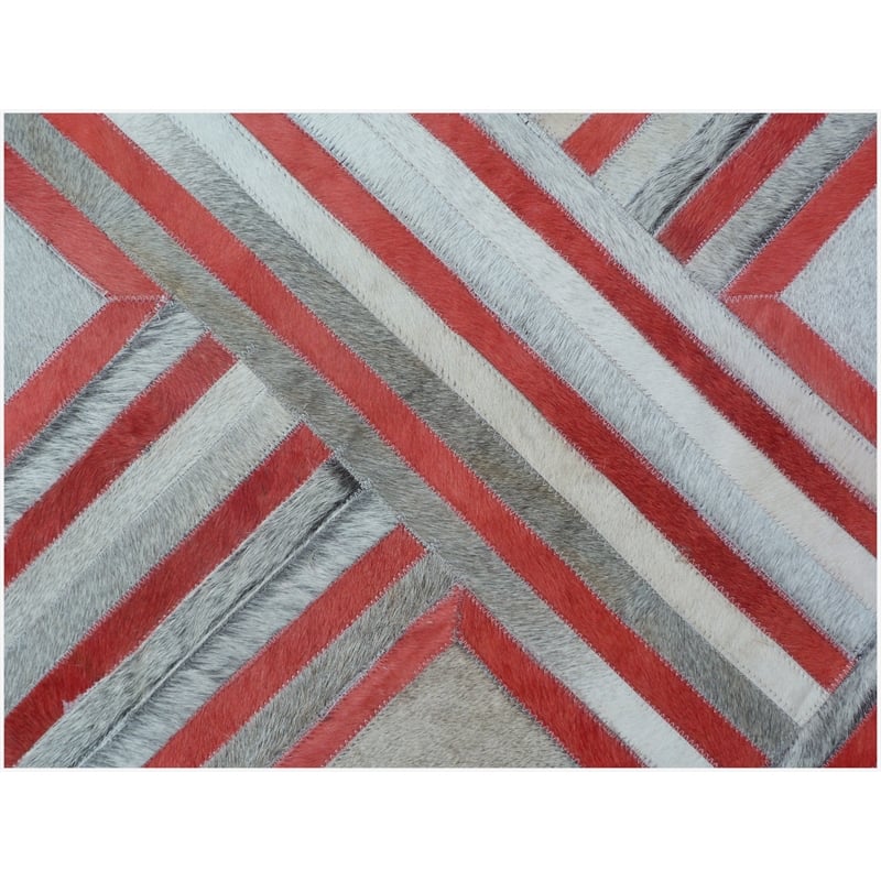 Natural Hide Hand-Tufted Leather Hide Red/Multi 8'x10' Area Rug