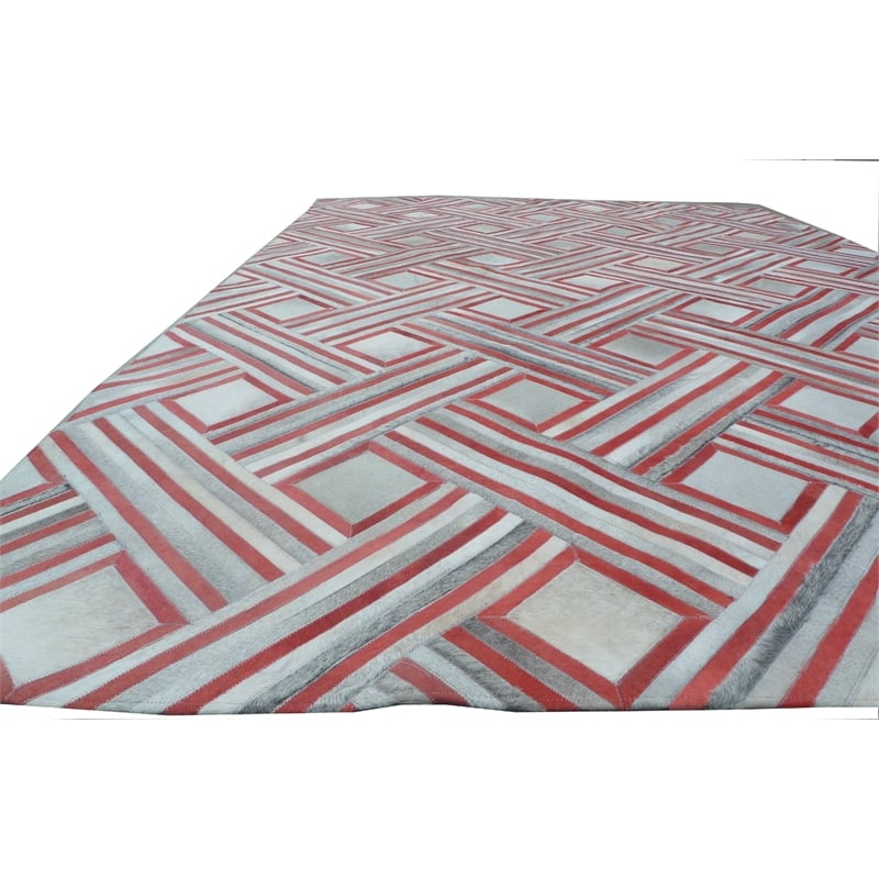 Natural Hide Hand-Tufted Leather Hide Red/Multi 8'x10' Area Rug
