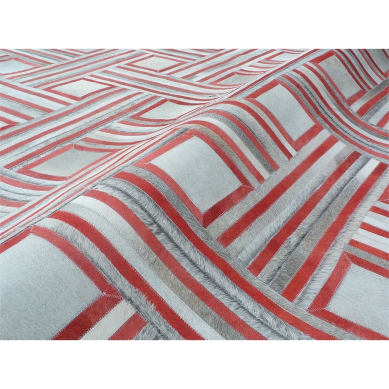 Natural Hide Hand-Tufted Leather Hide Red/Multi 8'x10' Area Rug