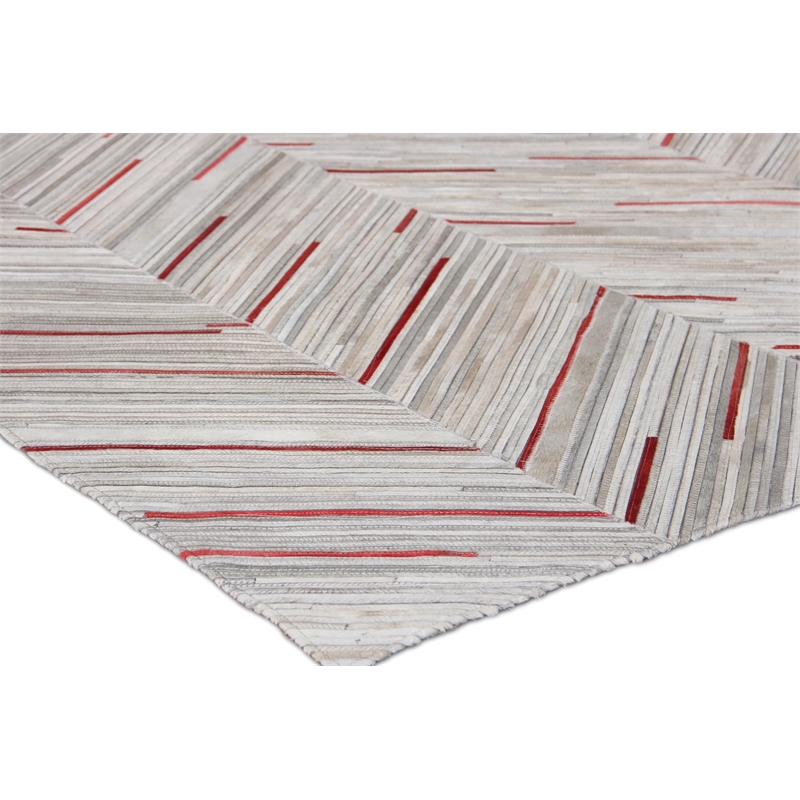 Natural Hide Hand-Tufted Leather Hide Ivory/Beige/Red/Multi 2'3