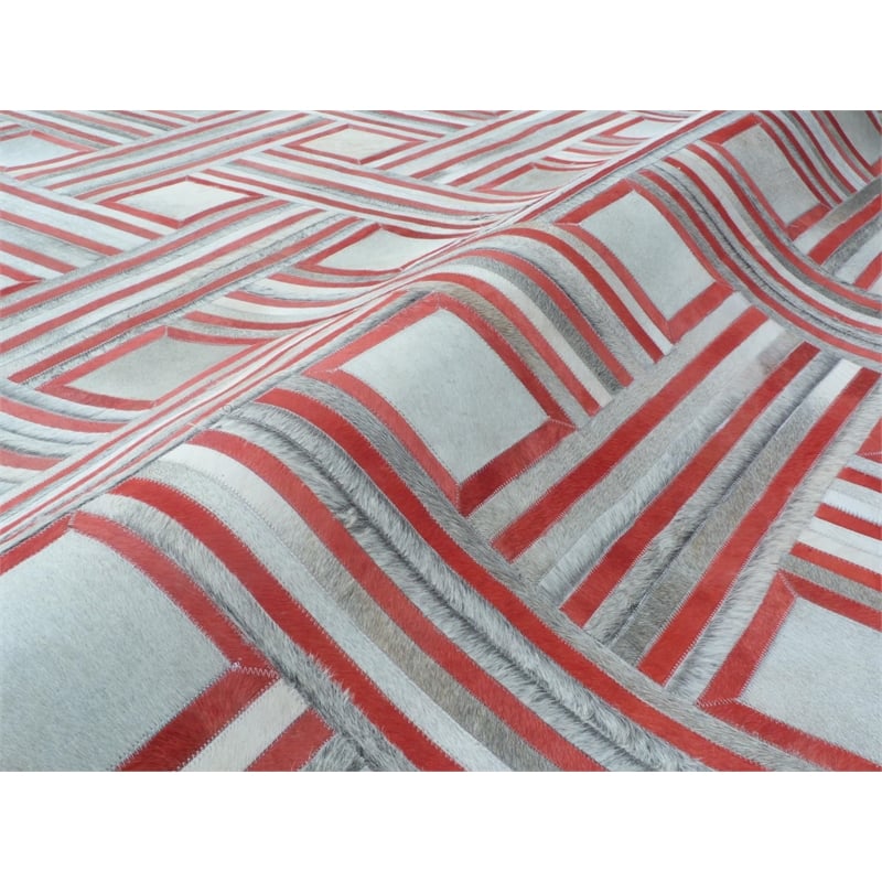 Natural Hide Hand-Tufted Leather Hide Ivory/Beige/Red/Multi 2'3
