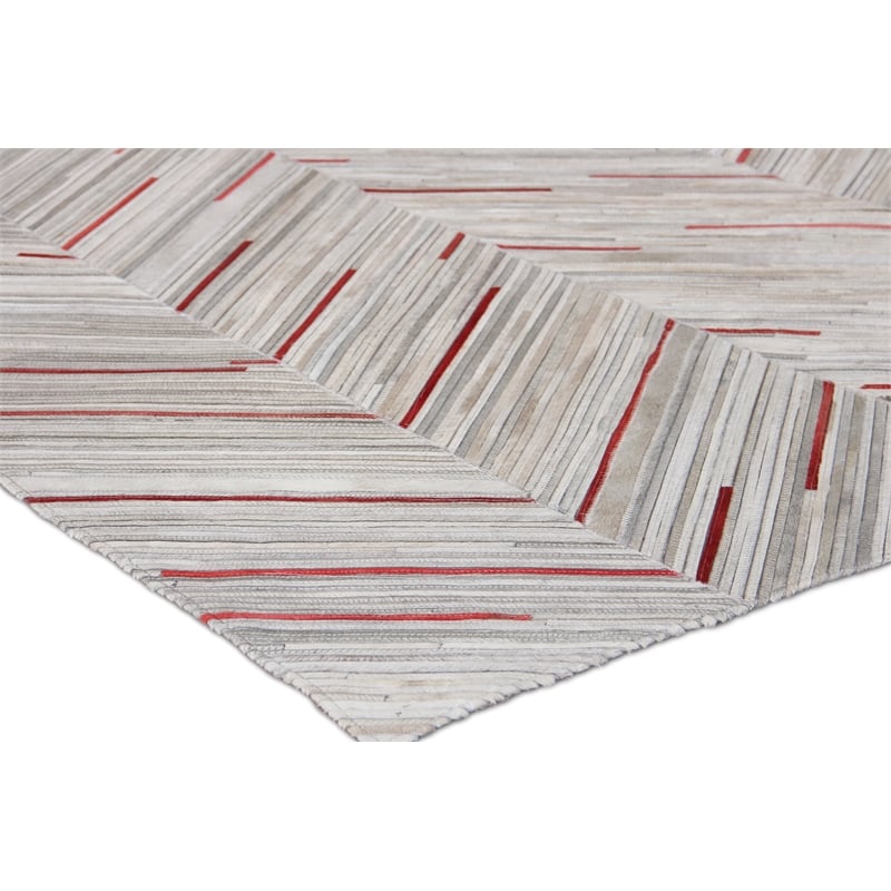 Natural Hide Hand-Tufted Leather Hide Ivory/Beige/Red/Multi 5'x8' Area Rug