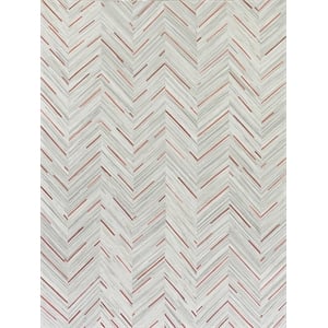 Natural Hide Hand-Tufted Leather Hide Ivory/Beige/Red/Multi 5'x8' Area Rug