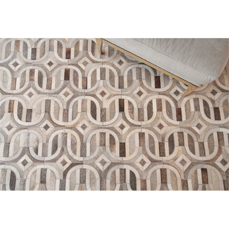 Natural Hide Hand-Tufted Leather Hide Gray/Ivory 8'x10' Area Rug