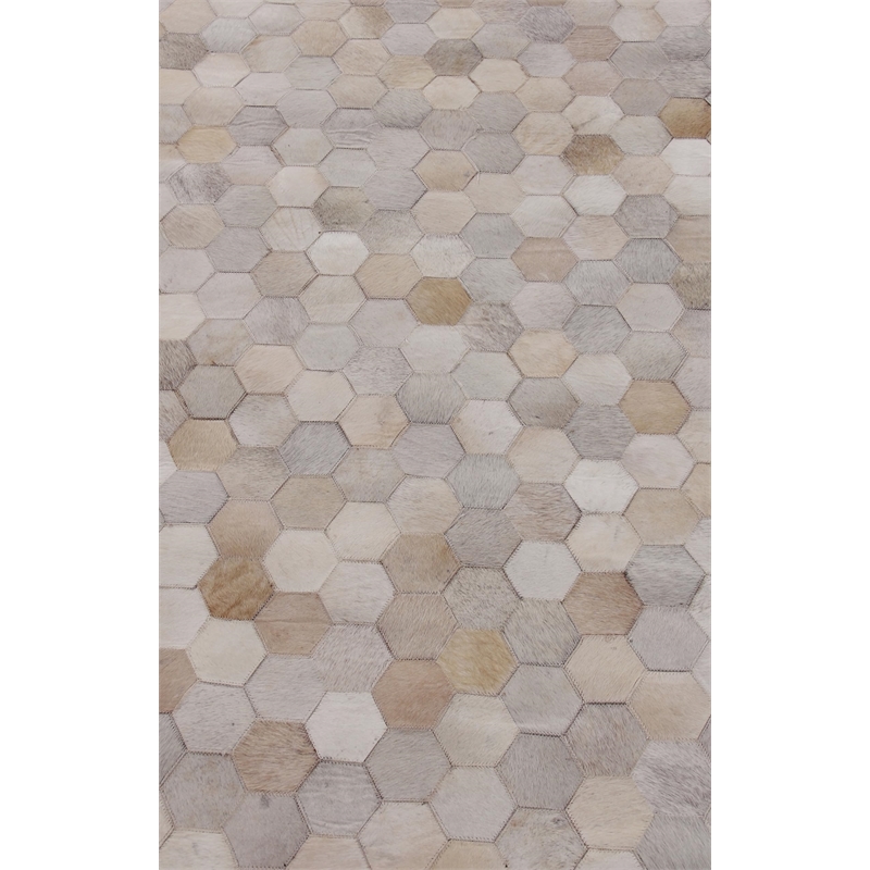 Natural Hide Hand-Tufted Leather Hide Blue/Multi 5'x8' Area Rug