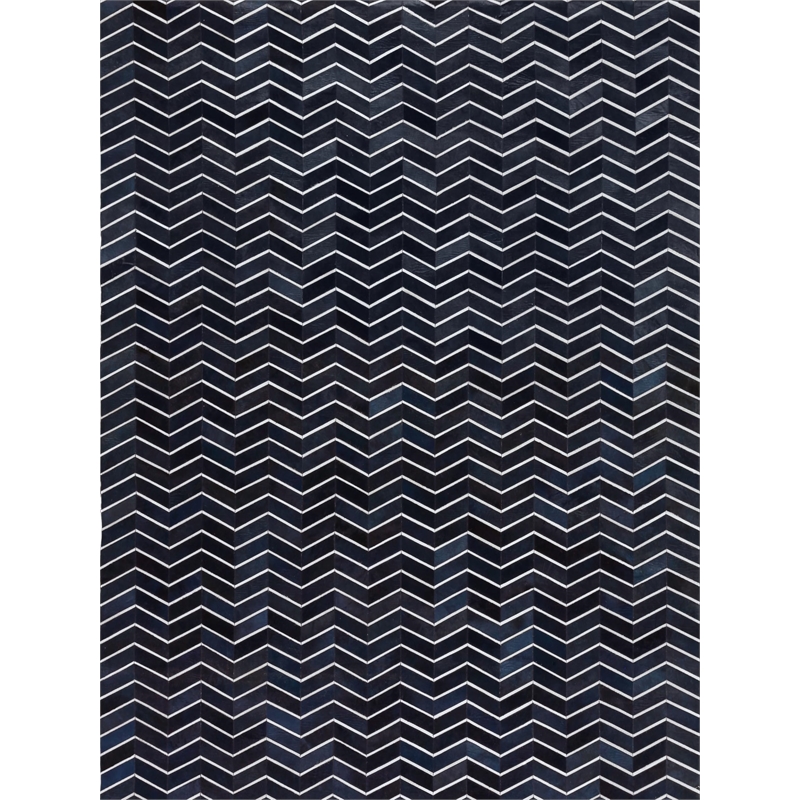 Natural Hide Hand-Tufted Leather Hide Blue/Multi 5'x8' Area Rug