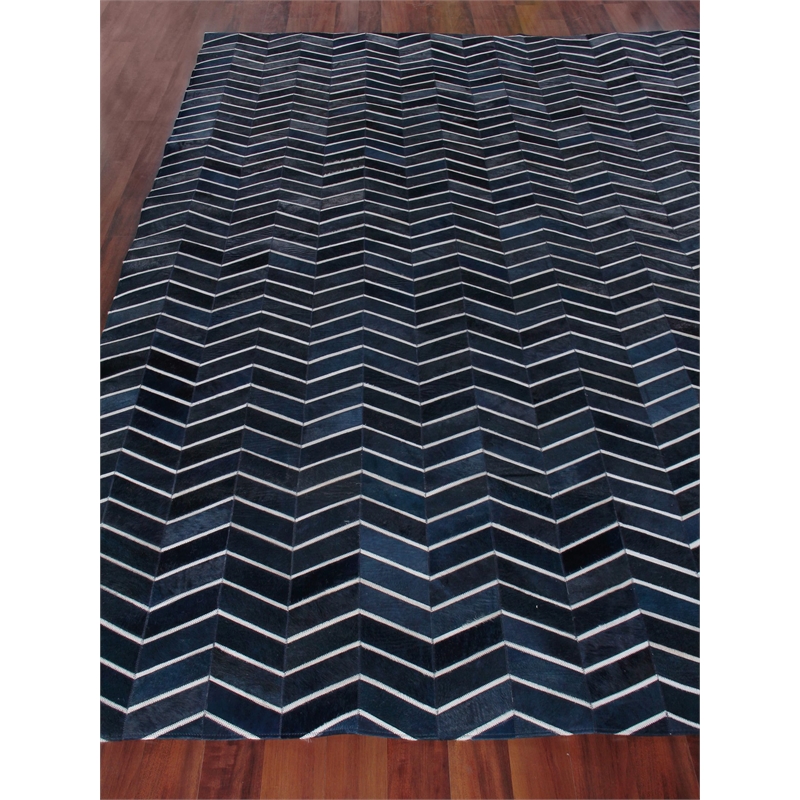 Natural Hide Hand-Tufted Leather Hide Blue/Multi 5'x8' Area Rug