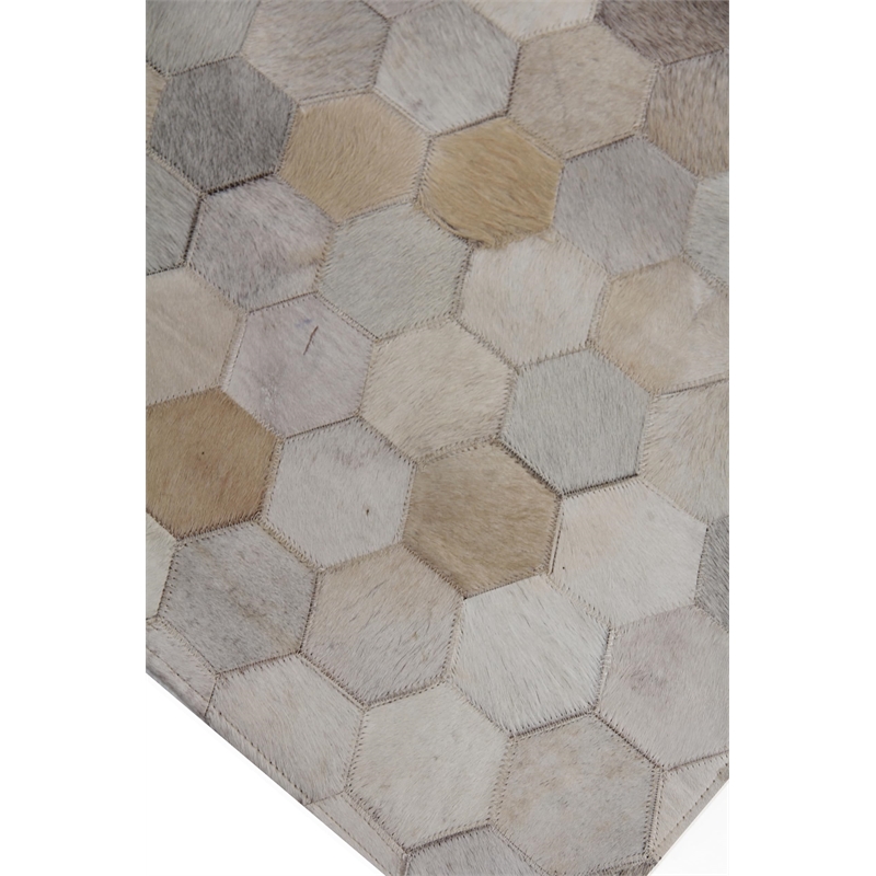 Natural Hide Hand-Tufted Leather Hide Blue/Multi 5'x8' Area Rug