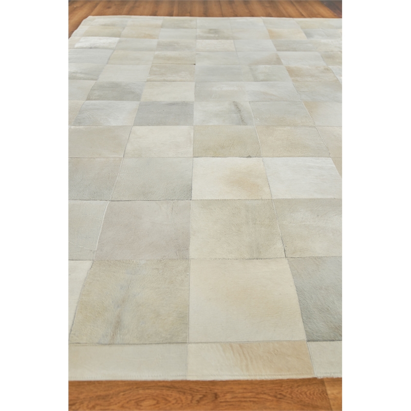 Natural Hide Hand-Tufted Leather Hide White 8'x11' Area Rug