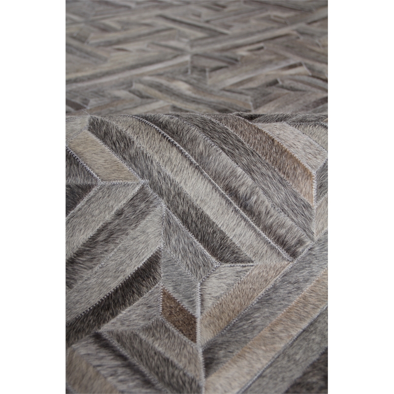 Natural Hide Hand-Tufted Leather Hide Gray 5'x8' Area Rug