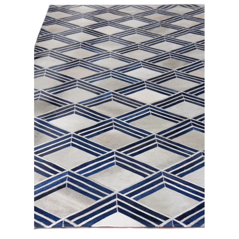 Natural Hide Hand-Tufted Leather Hide Navy/Multi 5'x8' Area Rug