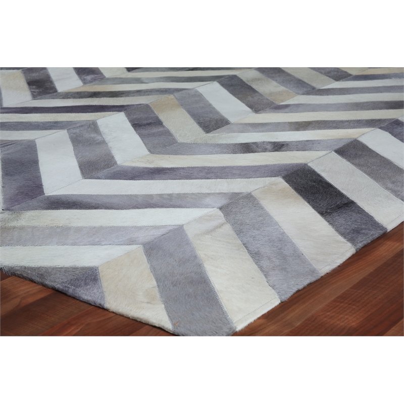Natural Hide Hand-Tufted Leather Hide Gray/Ivory 5'x8' Area Rug