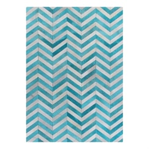 Natural Hide Hand-Tufted Leather Hide Turquoise 5'x8' Area Rug
