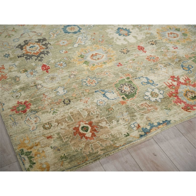 Oxford Hand-Knotted Ghazni Wool Light Green 8'x10' Area Rug