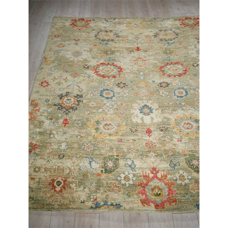 Oxford Hand-Knotted Ghazni Wool Light Green 9'x12' Area Rug
