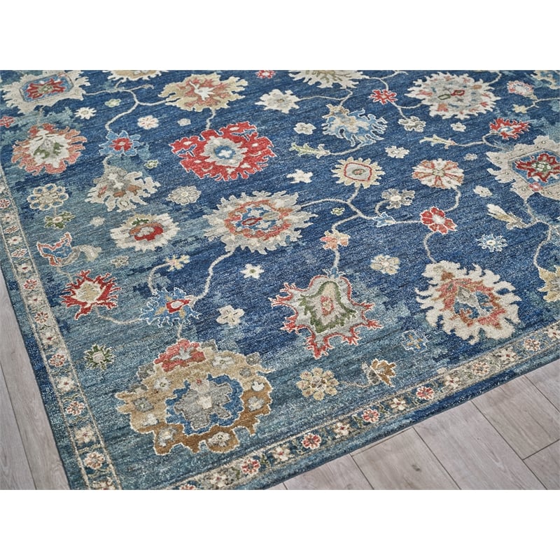 Oxford Hand-Knotted Ghazni Wool Blue 10'x14' Area Rug