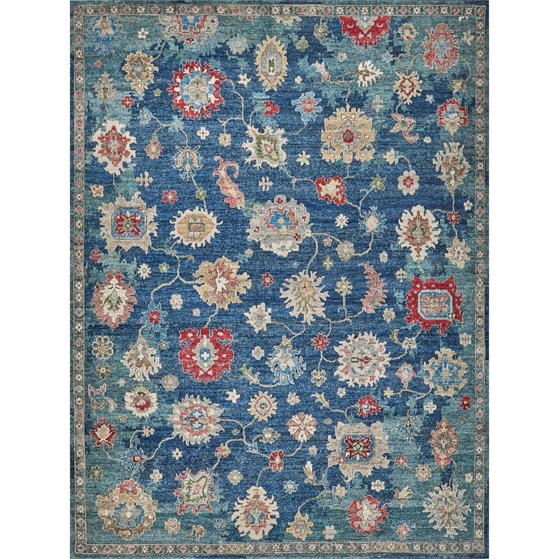 Oxford Hand-Knotted Ghazni Wool Blue 12'x15' Area Rug
