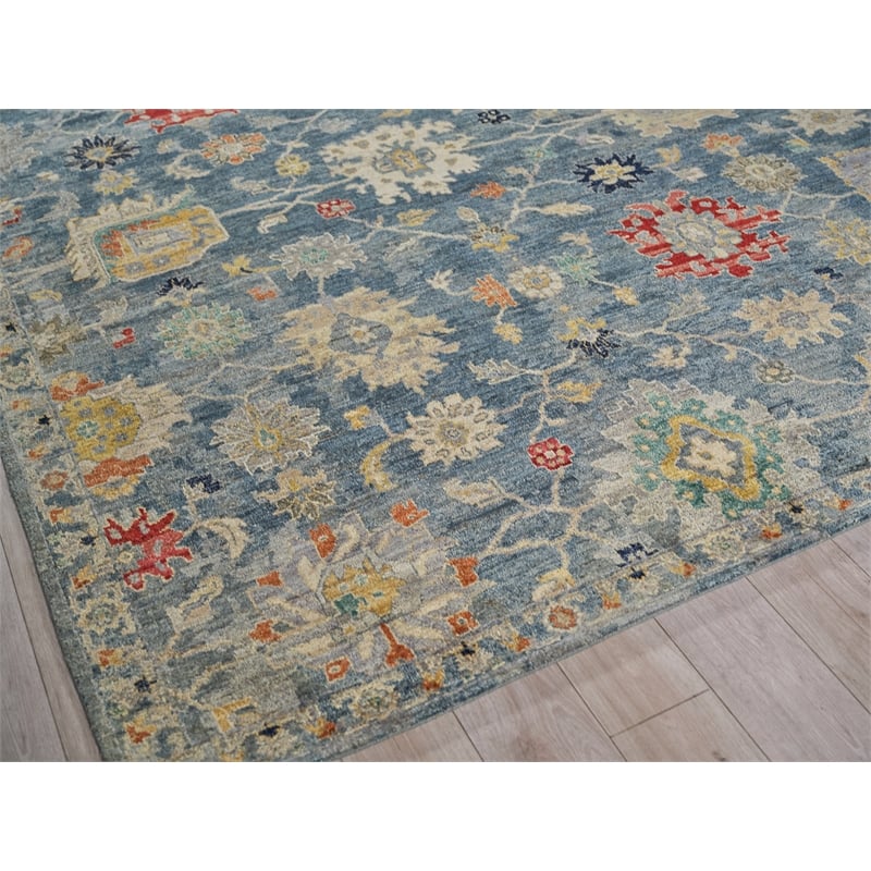 Oxford Hand-Knotted Ghazni Wool Blue 10'x14' Area Rug
