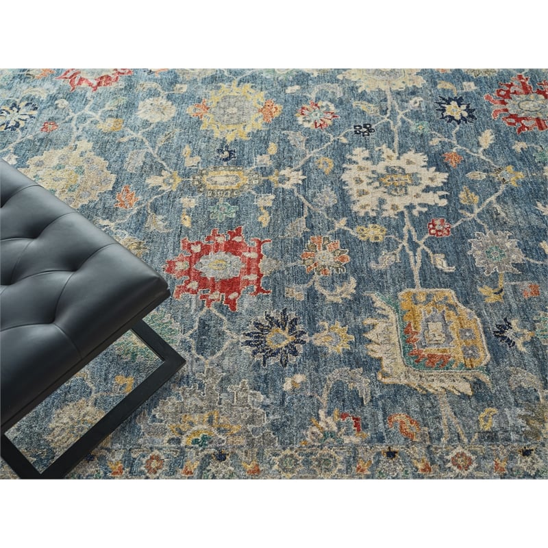 Oxford Hand-Knotted Ghazni Wool Blue 10'x14' Area Rug