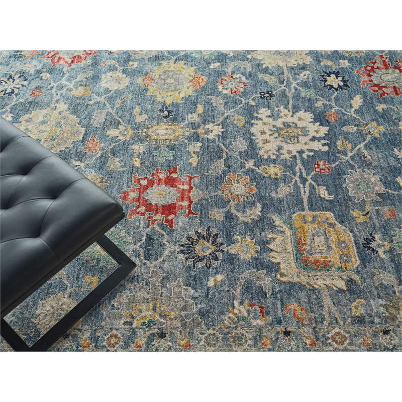 Oxford Hand-Knotted Ghazni Wool Blue 14'x18' Area Rug