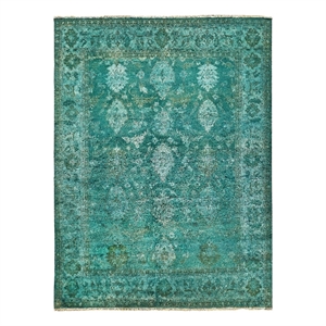 Overdye Antique Weave Hand-Knotted New Zealand Wool Green 9'x12' Area Rug