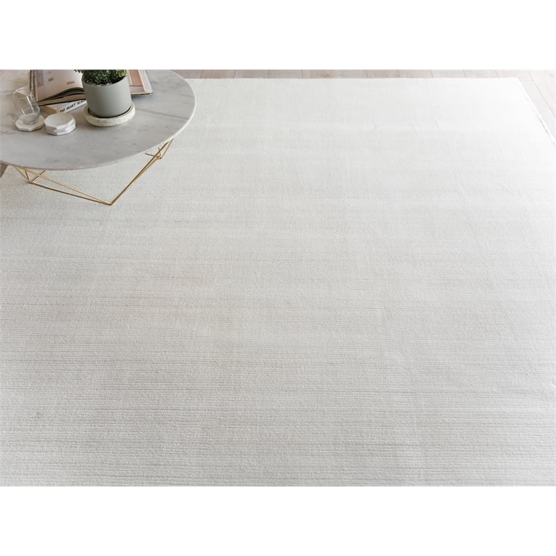 Pavia Modern Handloomed Silky Nylon White 10'x14' Area Rug