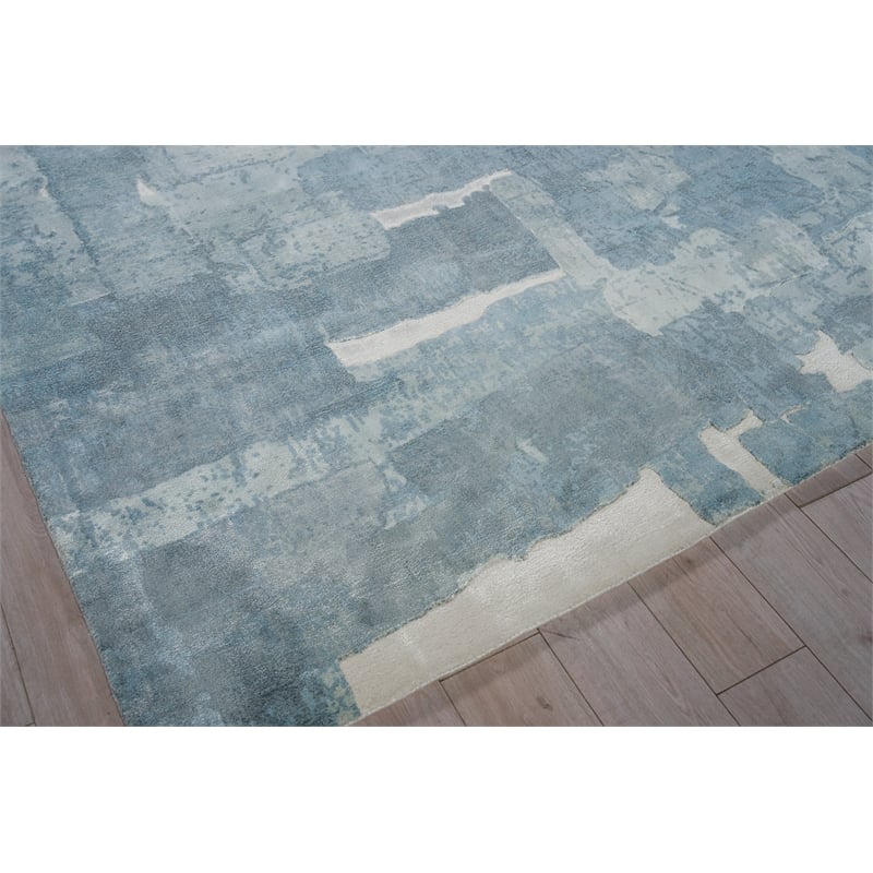 Papyrus Handloomed Wool/Bamboo Silk Blue 10'x14' Area Rug