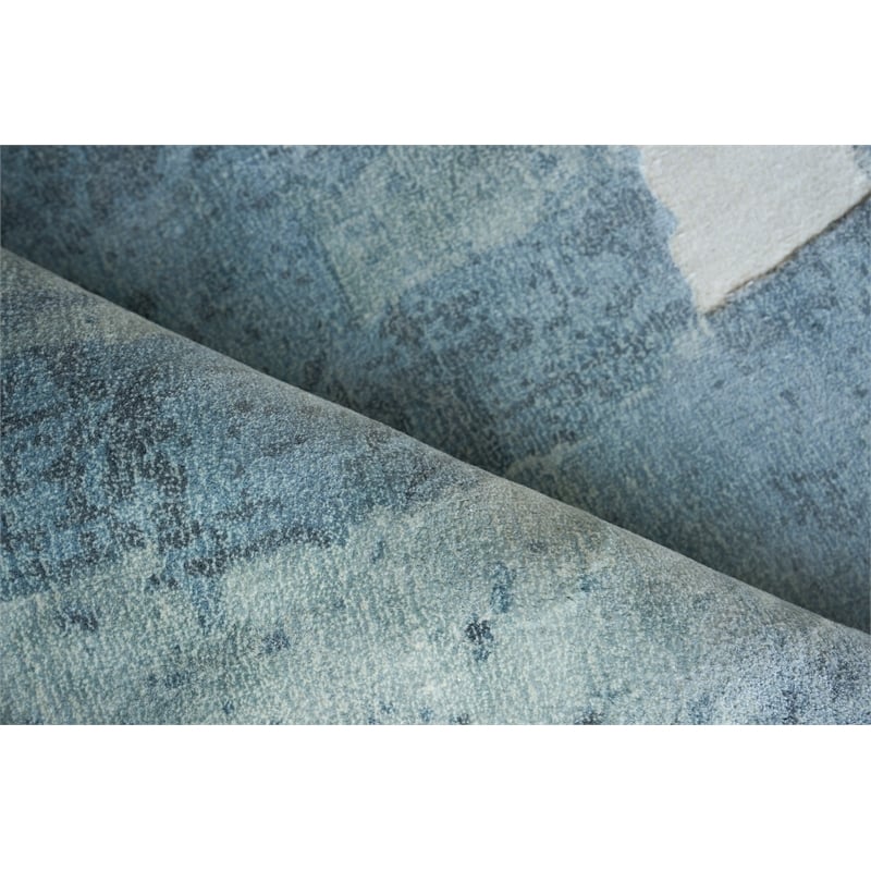 Papyrus Handloomed Wool/Bamboo Silk Blue 10'x14' Area Rug
