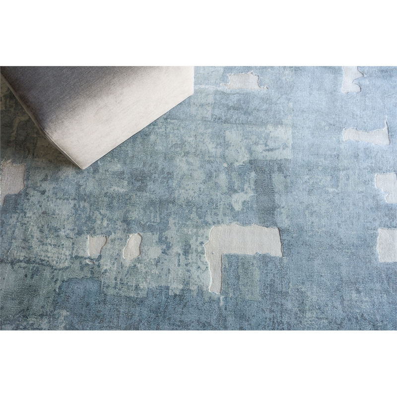 Papyrus Handloomed Wool/Bamboo Silk Blue 12'x15' Area Rug