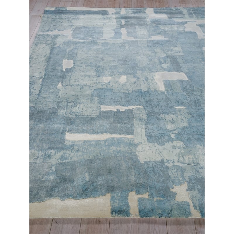 Papyrus Handloomed Wool/Bamboo Silk Blue 6'x9' Area Rug