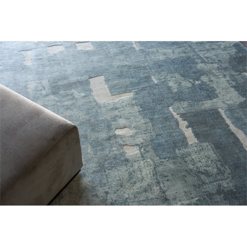 Papyrus Handloomed Wool/Bamboo Silk Blue 6'x9' Area Rug