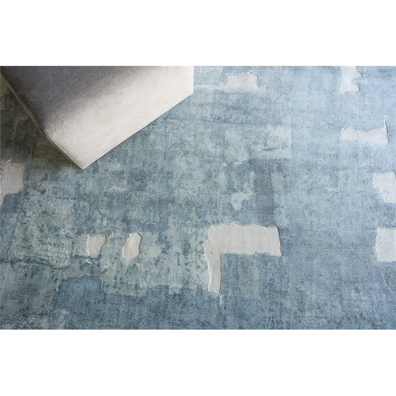 Papyrus Handloomed Wool/Bamboo Silk Blue 6'x9' Area Rug