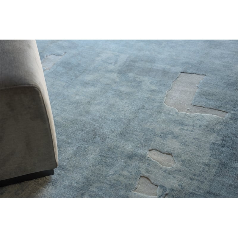 Papyrus Handloomed Wool/Bamboo Silk Blue 6'x9' Area Rug