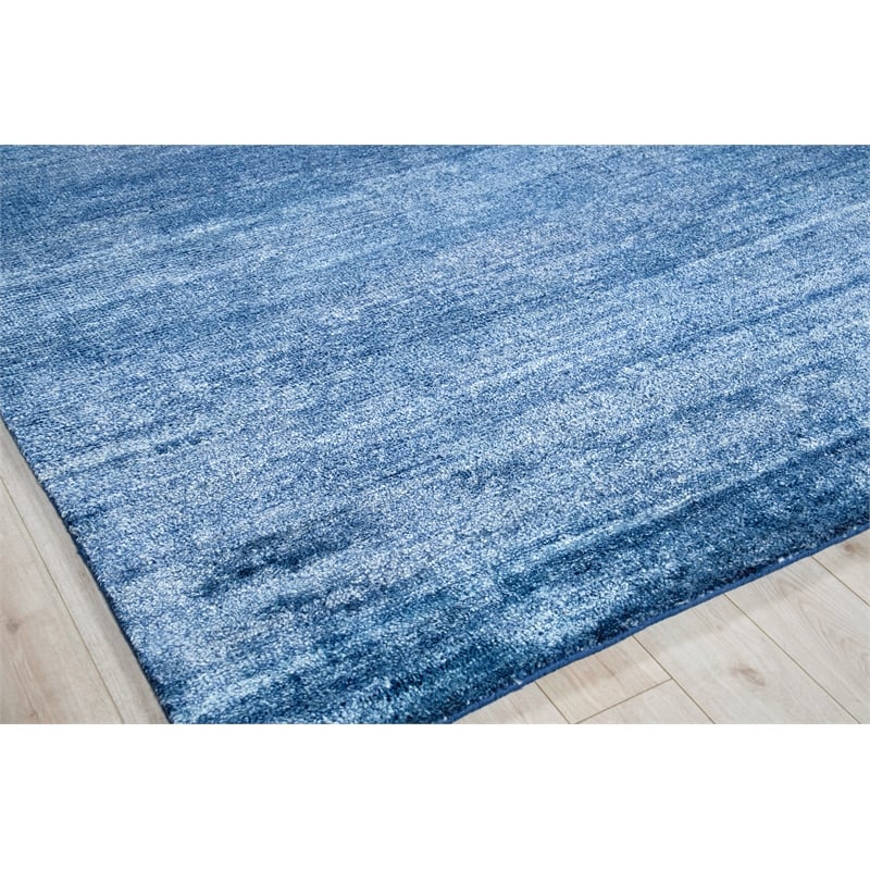 Plush Hand-Knotted Bamboo Silk/Wool Navy 8'x10' Area Rug
