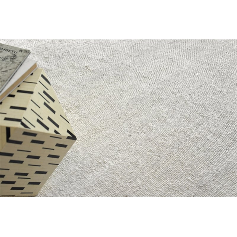Plush Hand-Knotted Bamboo Silk/Wool White 8'x10' Area Rug