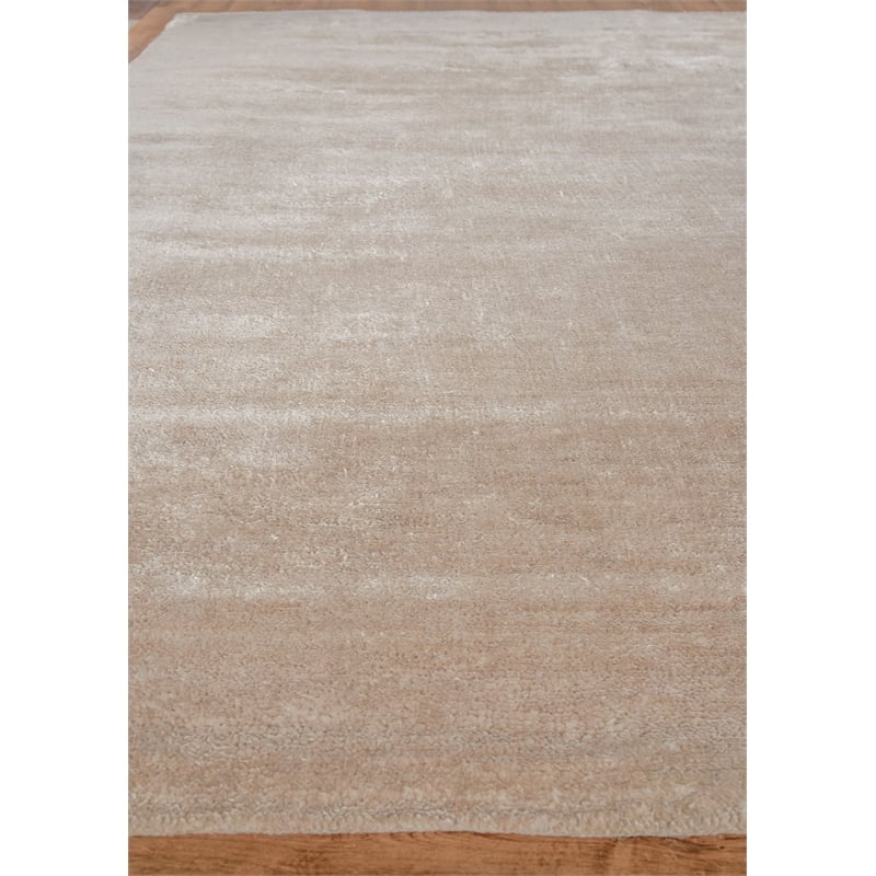 Plush Hand-Knotted Bamboo Silk/Mohair Light Beige 12'x15' Area Rug