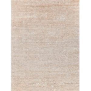 Plush Hand-Knotted Bamboo Silk/Mohair Light Beige 5'x8' Area Rug