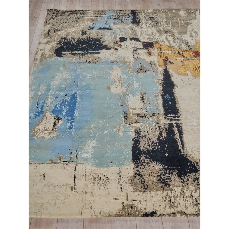 Picasso Hand-Knotted Wool/Silk Blue 10'x14' Area Rug