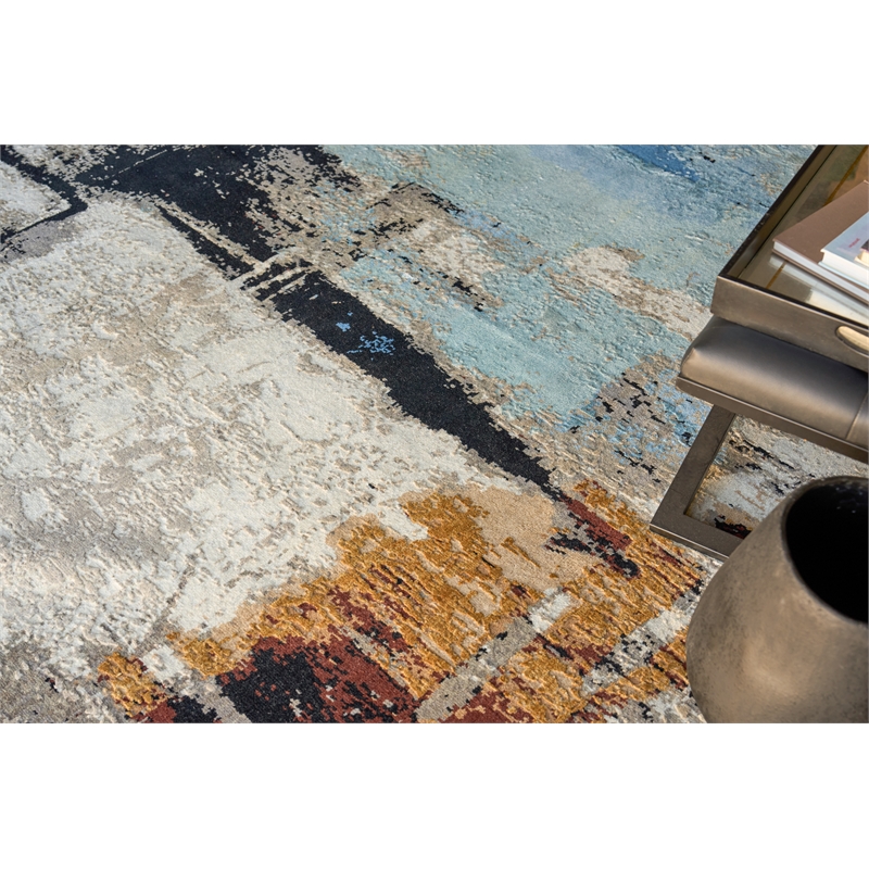 Picasso Hand-Knotted Wool/Silk Blue 10'x14' Area Rug