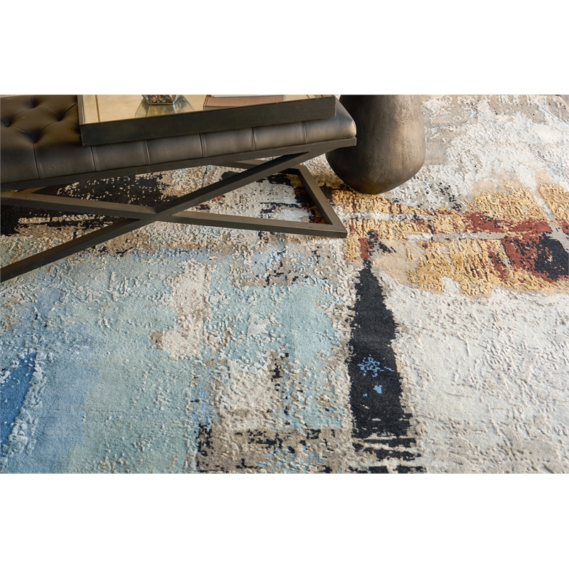 Picasso Hand-Knotted Wool/Silk Blue 10'x14' Area Rug